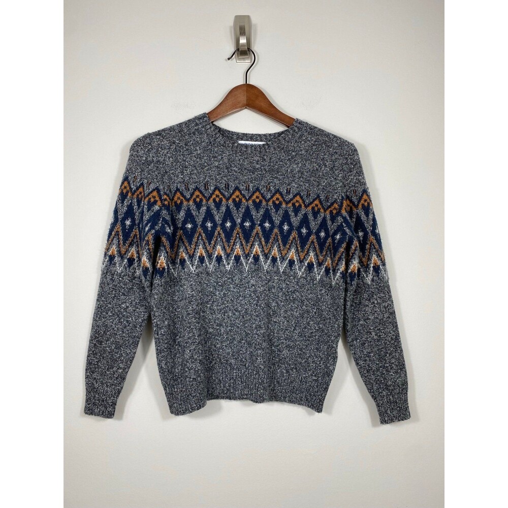 Old Navy Boys Fair Isle Knit Sweater Gray Blue Size 8 Cozy Pullover